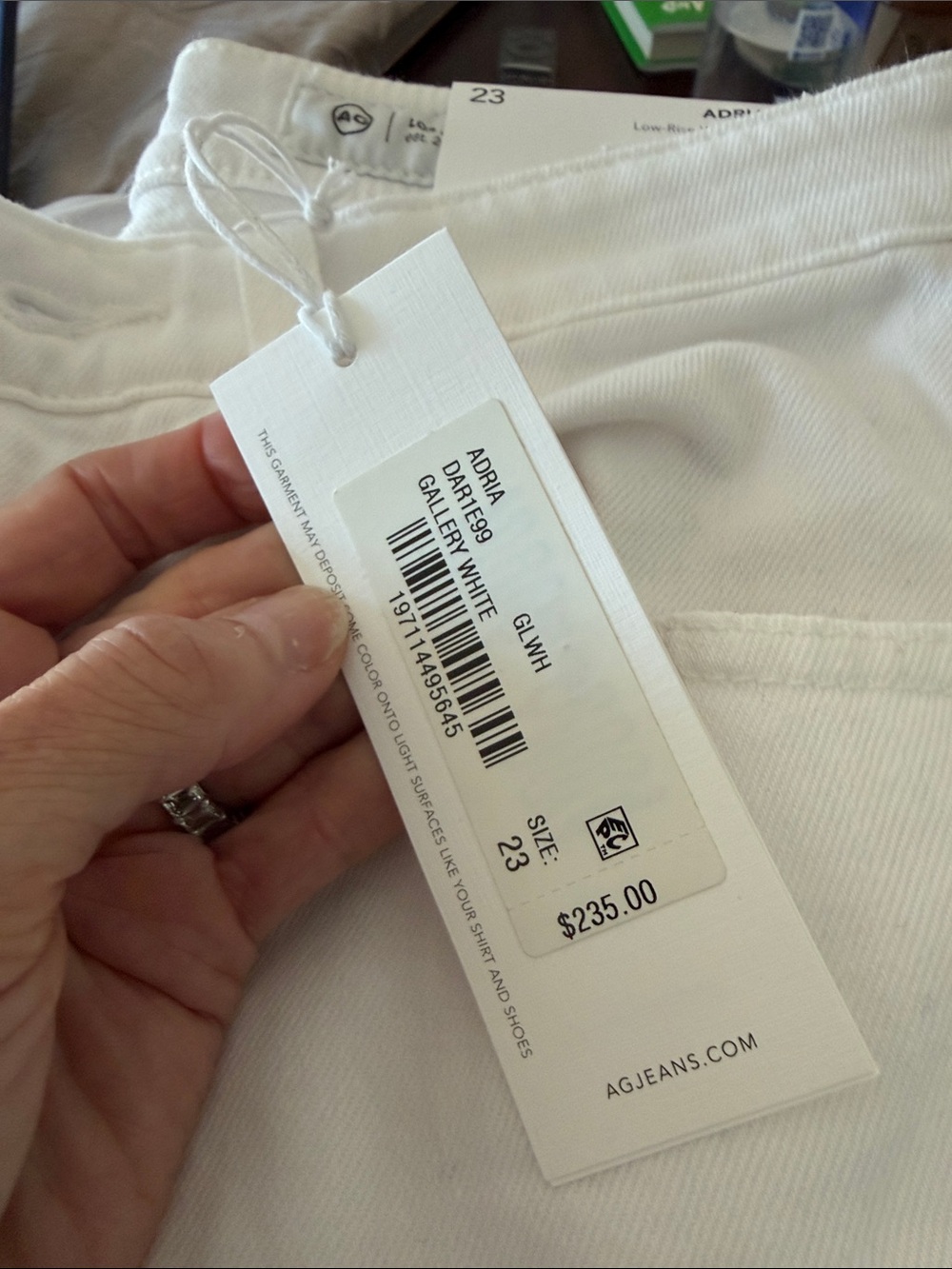 NWT! AG Adriano Goldschmied White Low-Rise Jeans- PERFECT